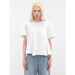 SACAI White Cotton Deconstructed Asymmetric Stretch Knit Jersey T-Shirt Top 1 S
